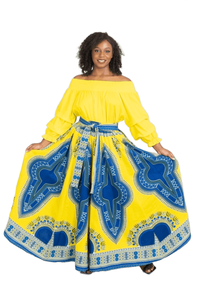 Yellow & Blue Ankara-Print Maxi Skirt Set