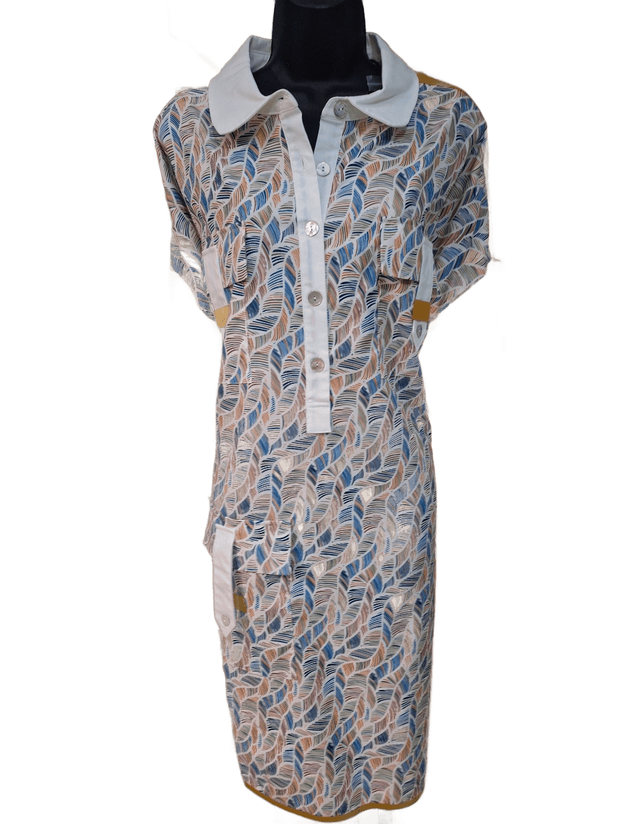 White & Gray Print Shirt Dress