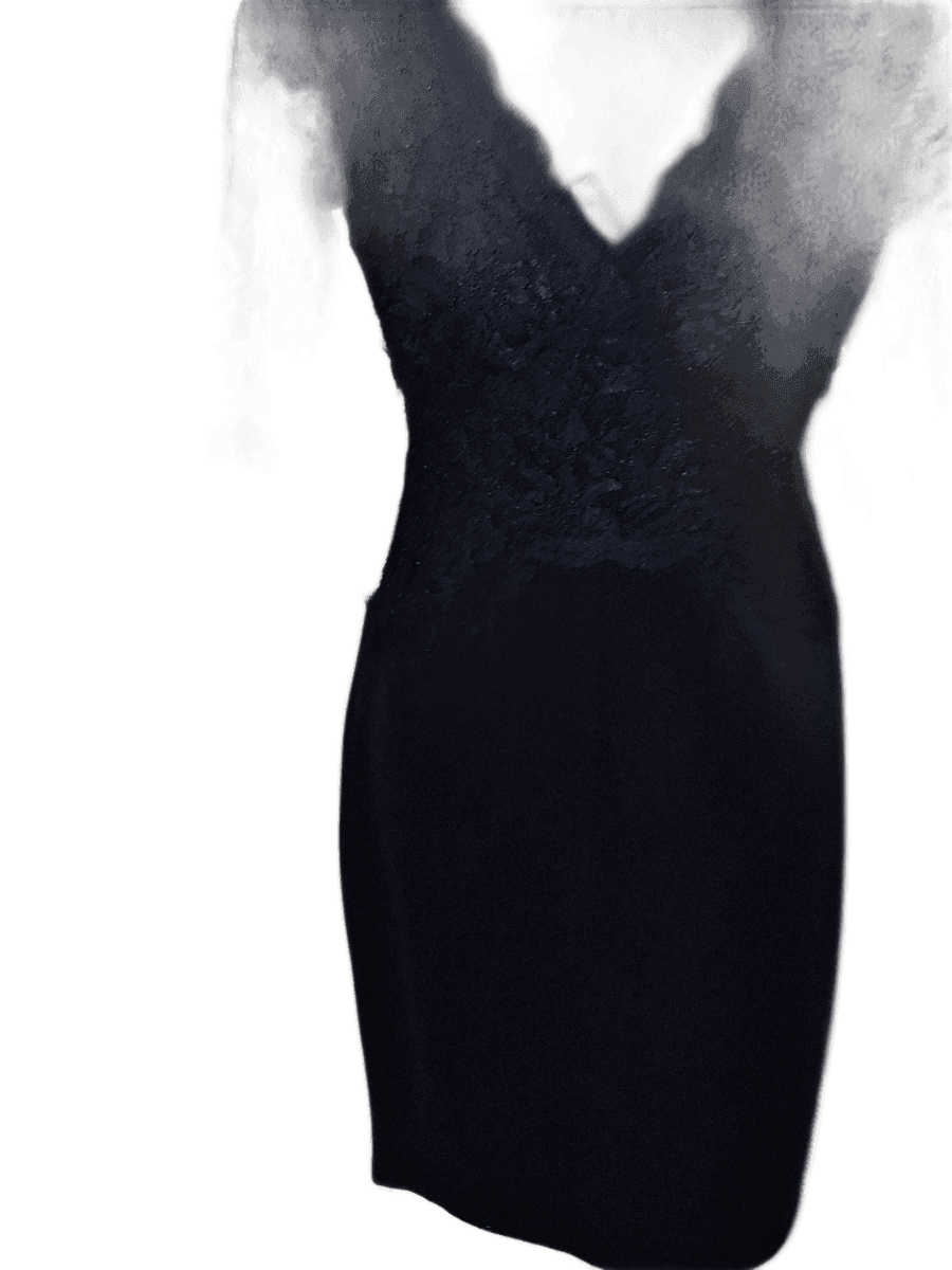 Navy Lace-Bodice Long-Sleeve Midi Dress