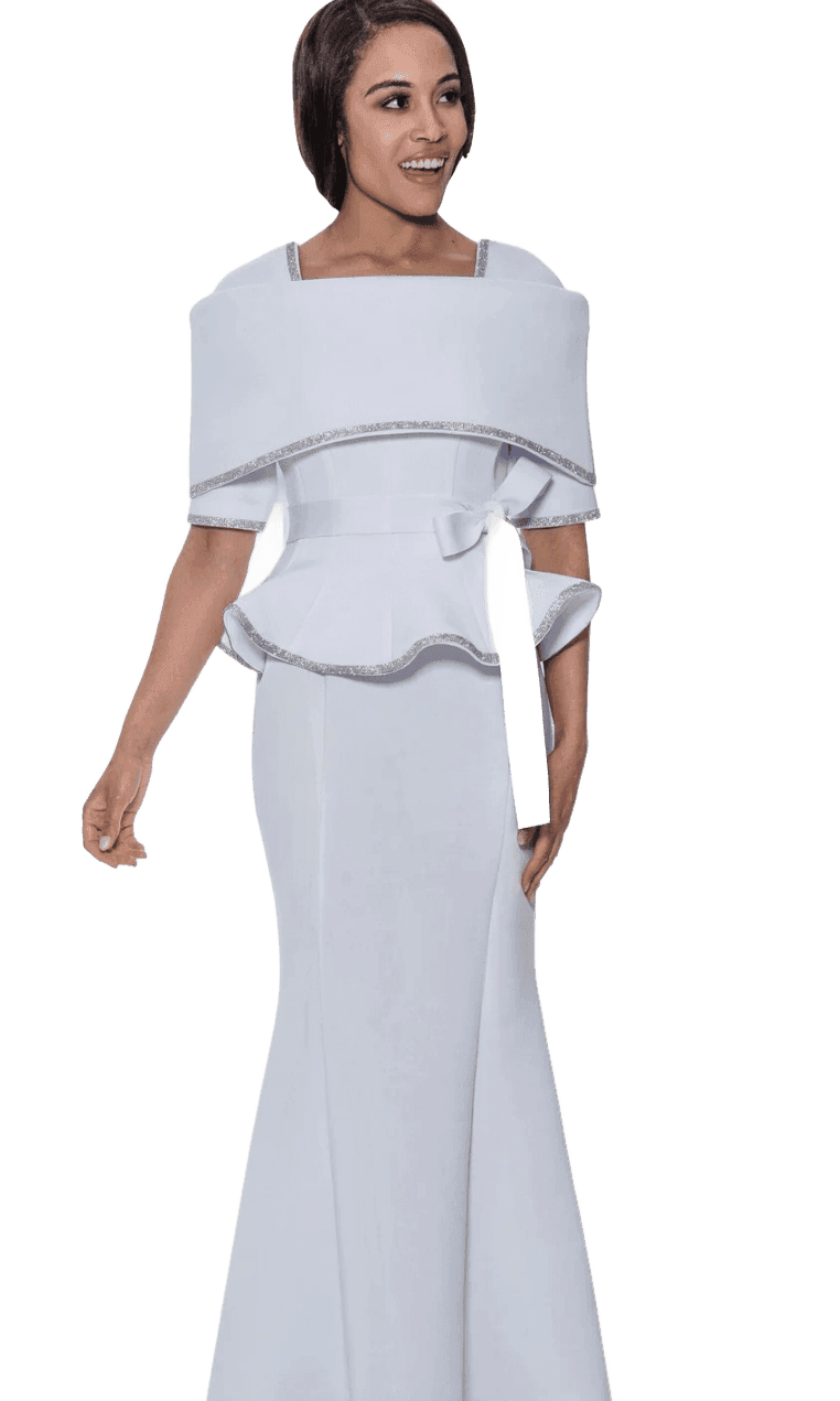 White Off-Shoulder Peplum Gown