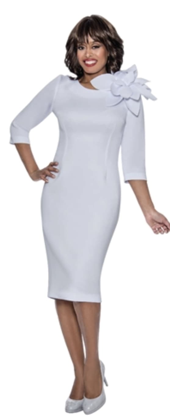 White Ruffle-Shoulder Sheath Dress