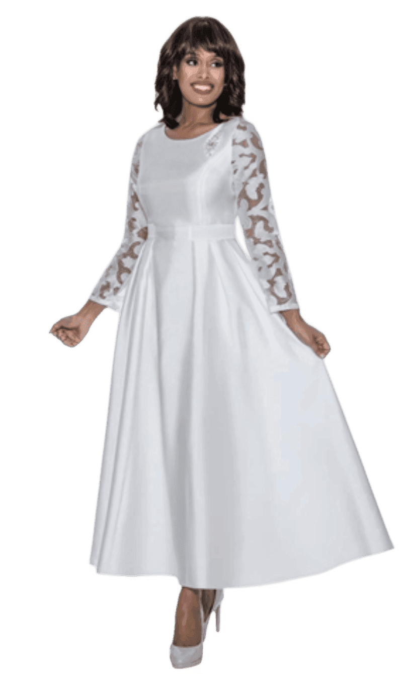 White Embellished-Sleeve A-Line Midi Dress