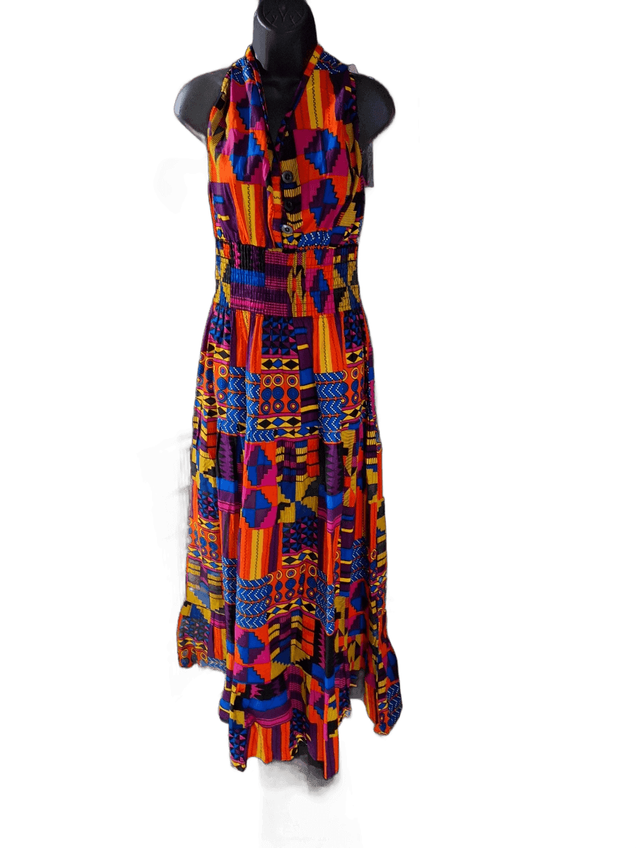 Multicolor Abstract-Print Maxi Dress