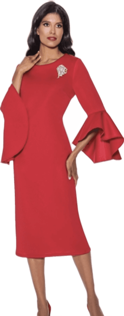 Red Bell-Sleeve Cold-Shoulder Midi Dress