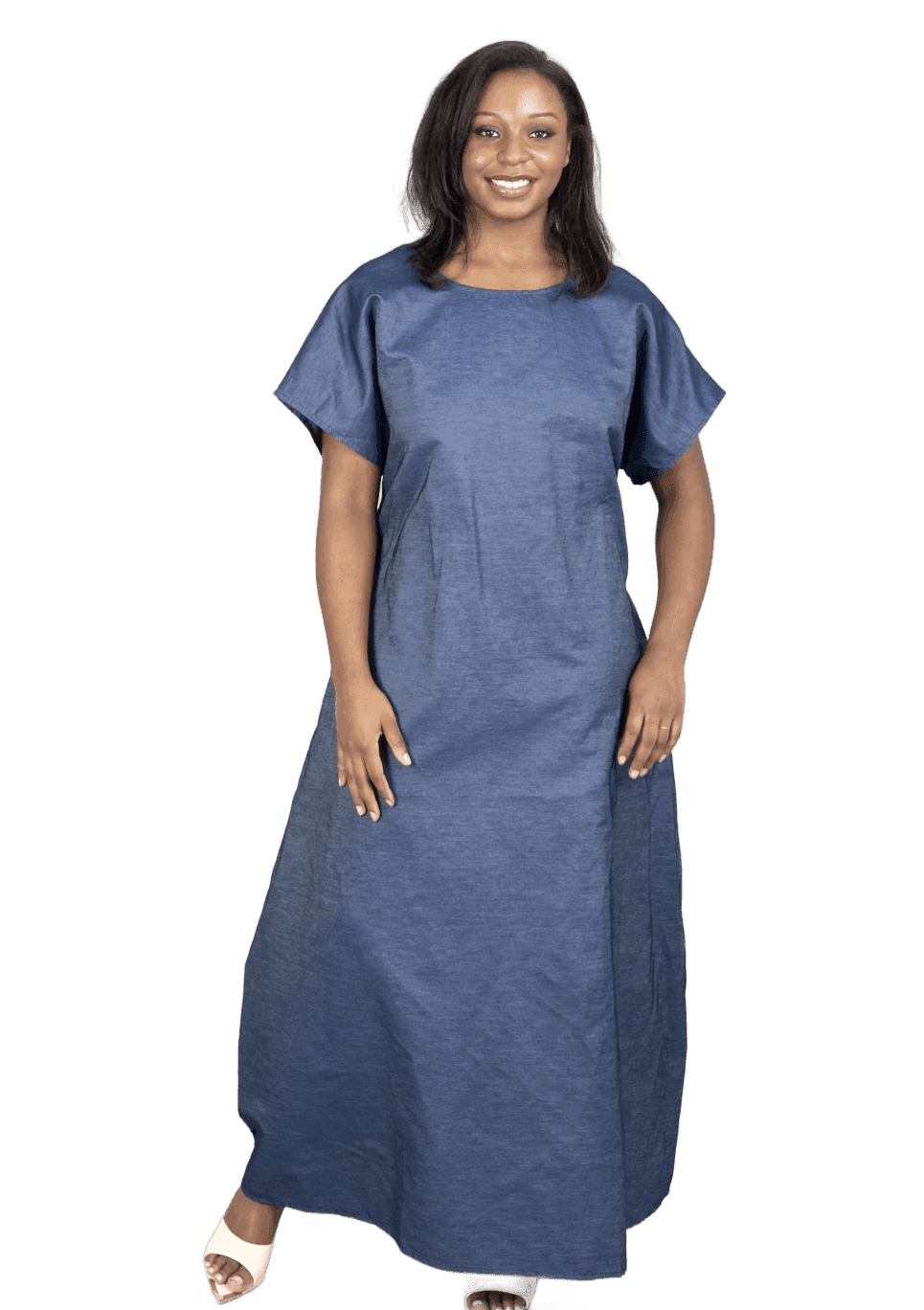 Denim Short-Sleeve Maxi Dress