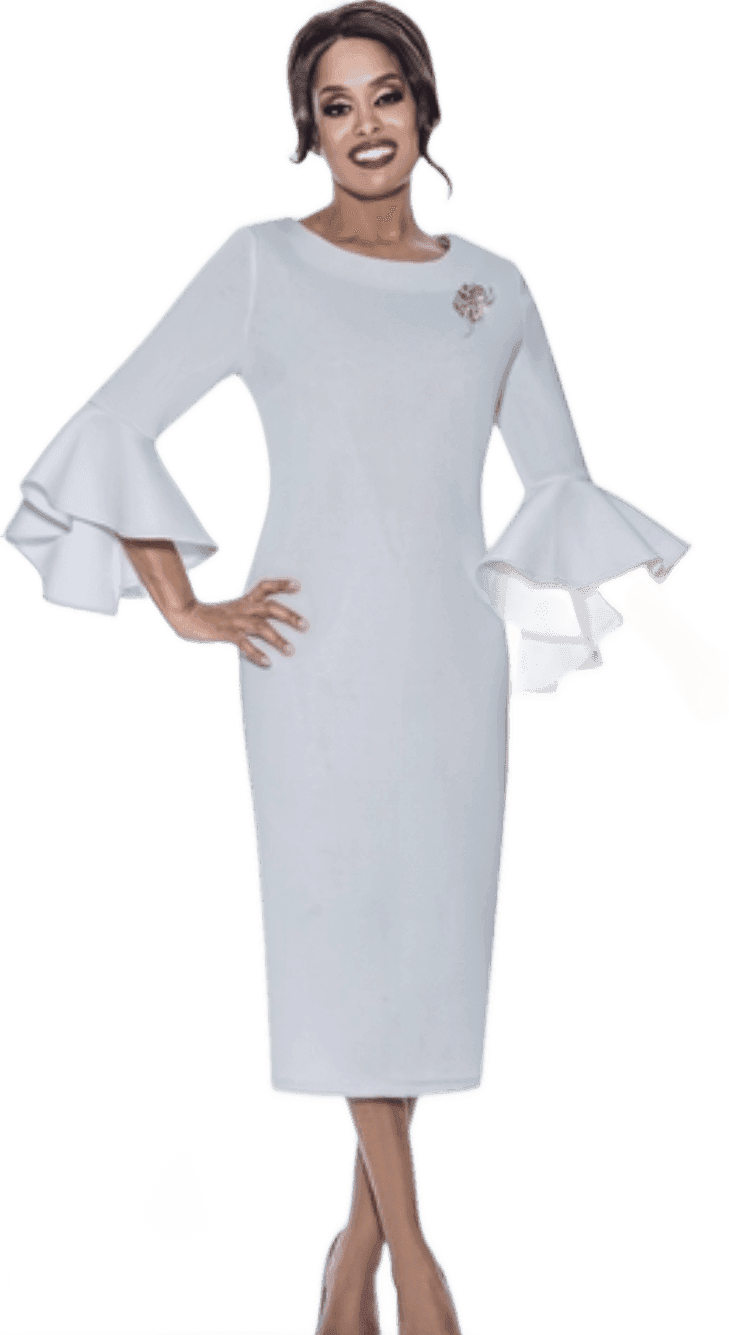 White Ruffle Bell-Sleeve Midi Dress