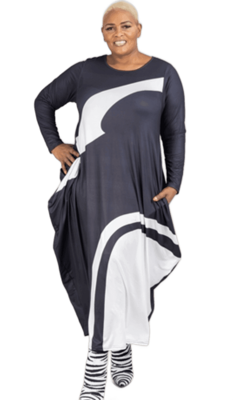Navy & White Asymmetric Tunic Dress