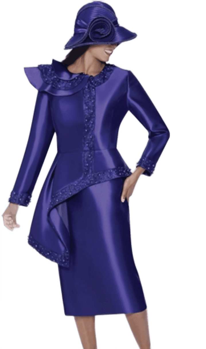 Royal Purple Peplum Suit with Hat