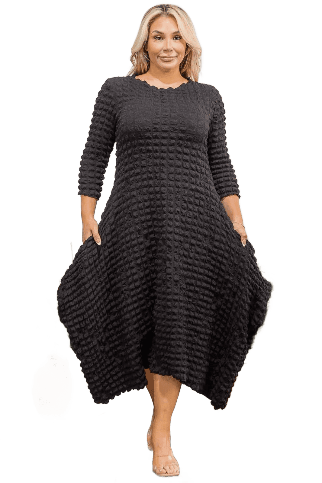 Black Tiered Bubble-Hem Midi Dress