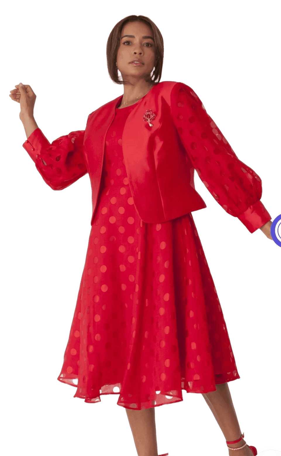 Red Tiered Long-Sleeve Midi Dress