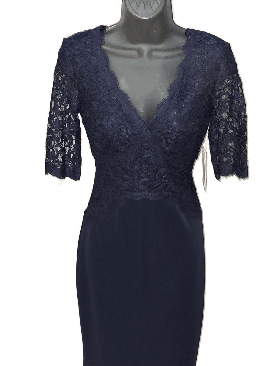 Navy Lace V-Neck Midi Dress
