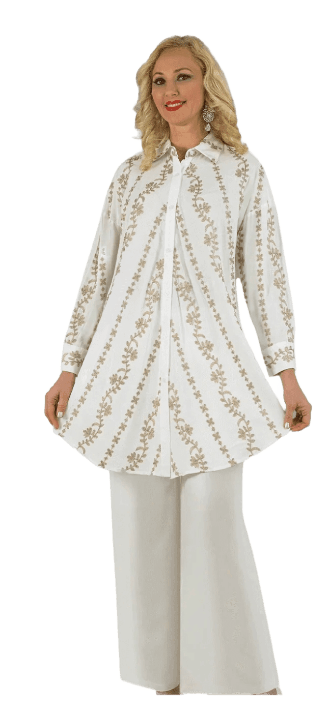 Ivory Beaded Tunic Pantsuit