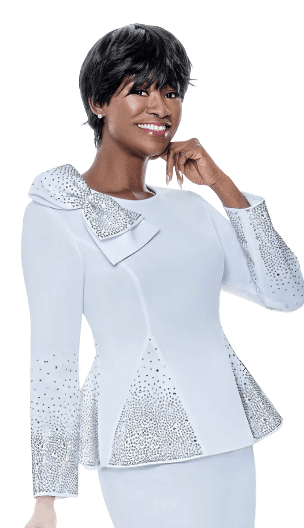 White Ruffle-Collar Peplum Suit