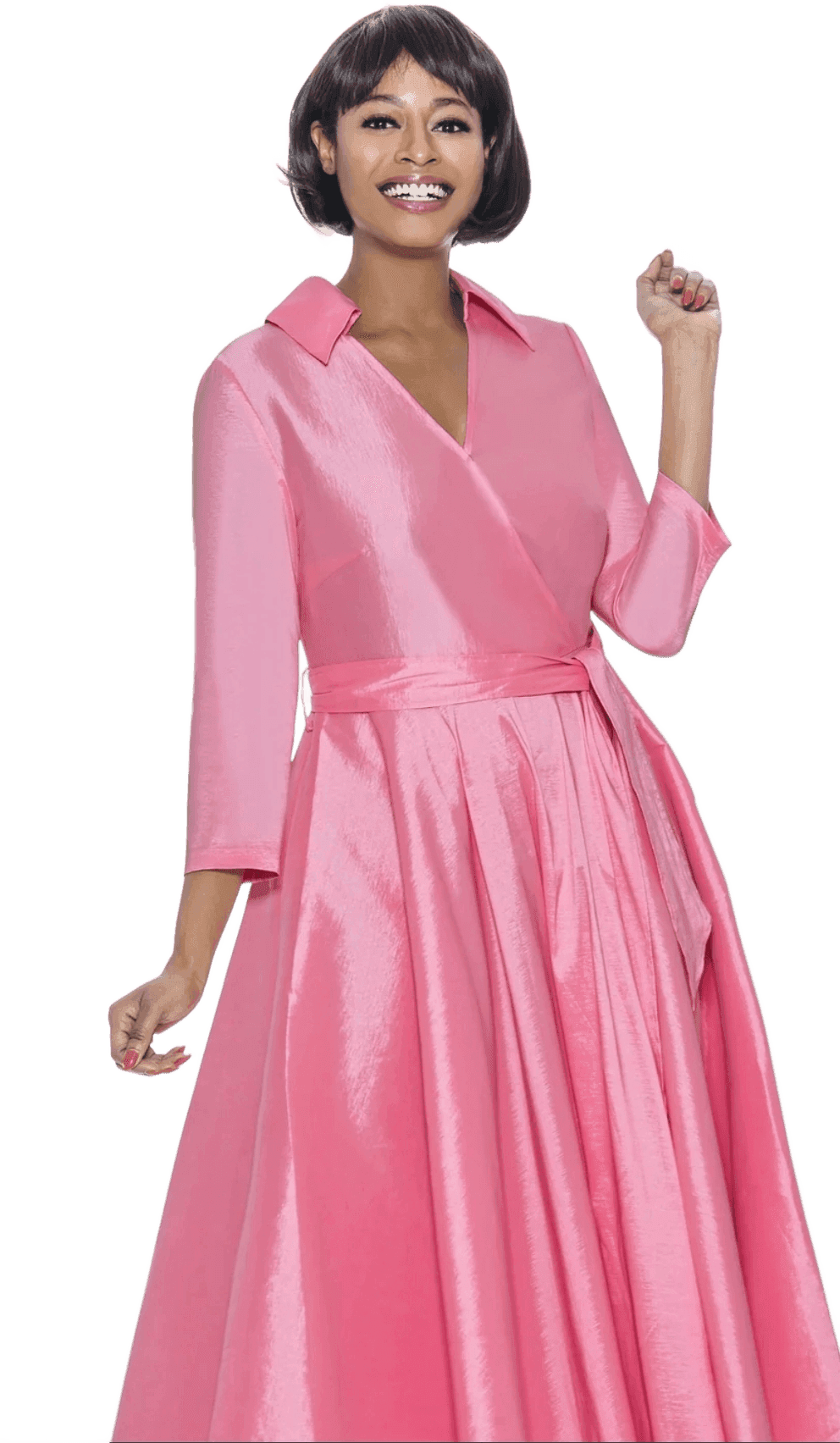 Pink Satin V-Neck Ball Gown