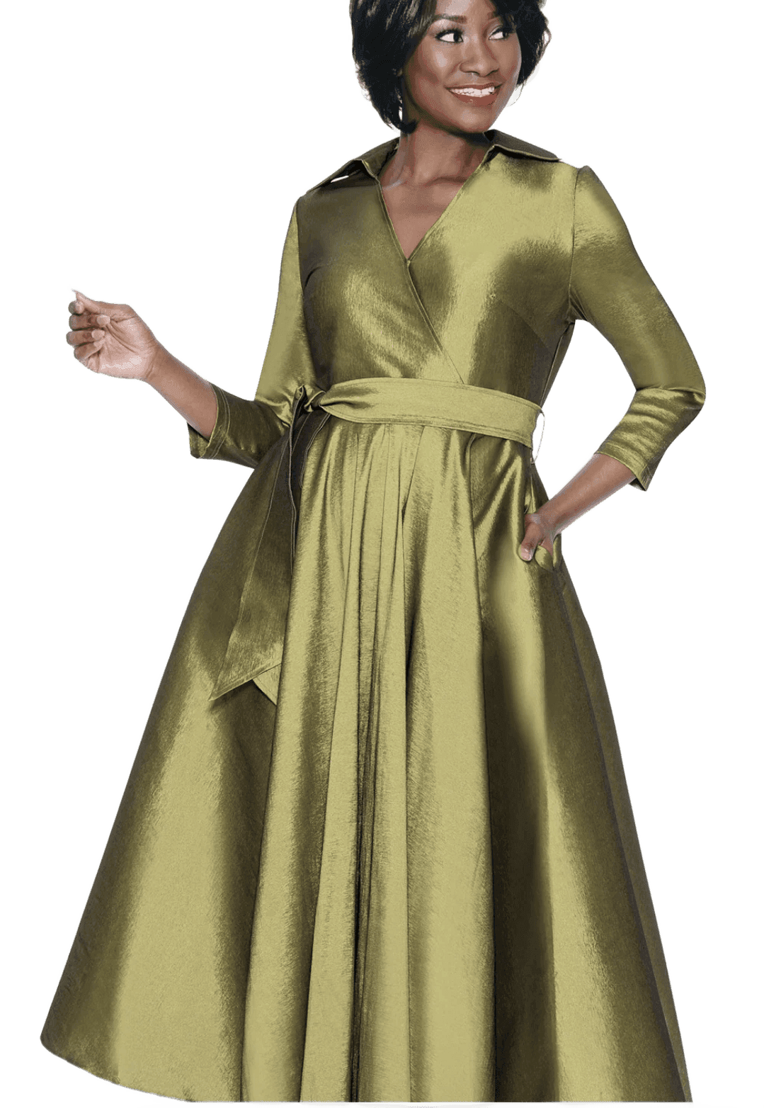Olive Belted Wrap Maxi Gown